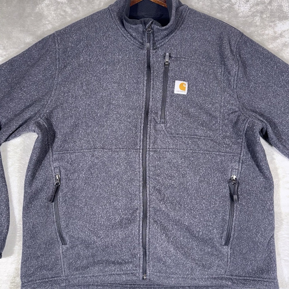 Carhartt Mens Full Zip Sweatshirt Jacket Size L work Polyester Knit - Picture 2 of 11